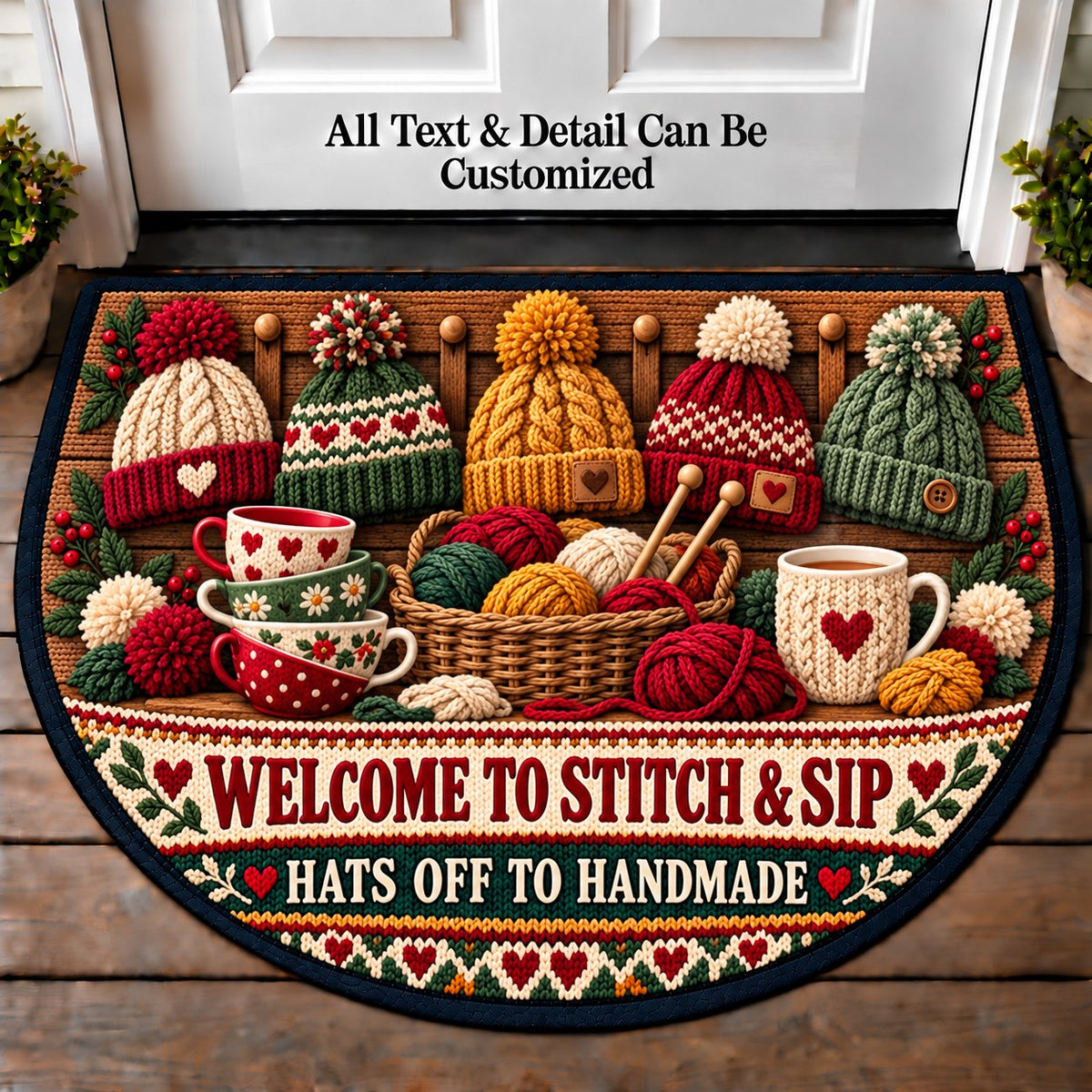 Hat Wall - Stitch and Sip Club Personalized Half Round Mat | 5To9Vibe