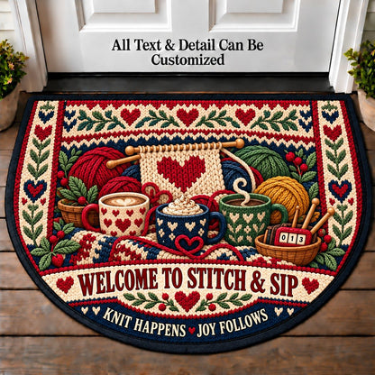 Knit Purl - Stitch and Sip Club Personalized Half Round Mat | 5To9Vibe