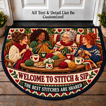 Knitting Circle - Stitch and Sip Club Personalized Half Round Mat | 5To9Vibe