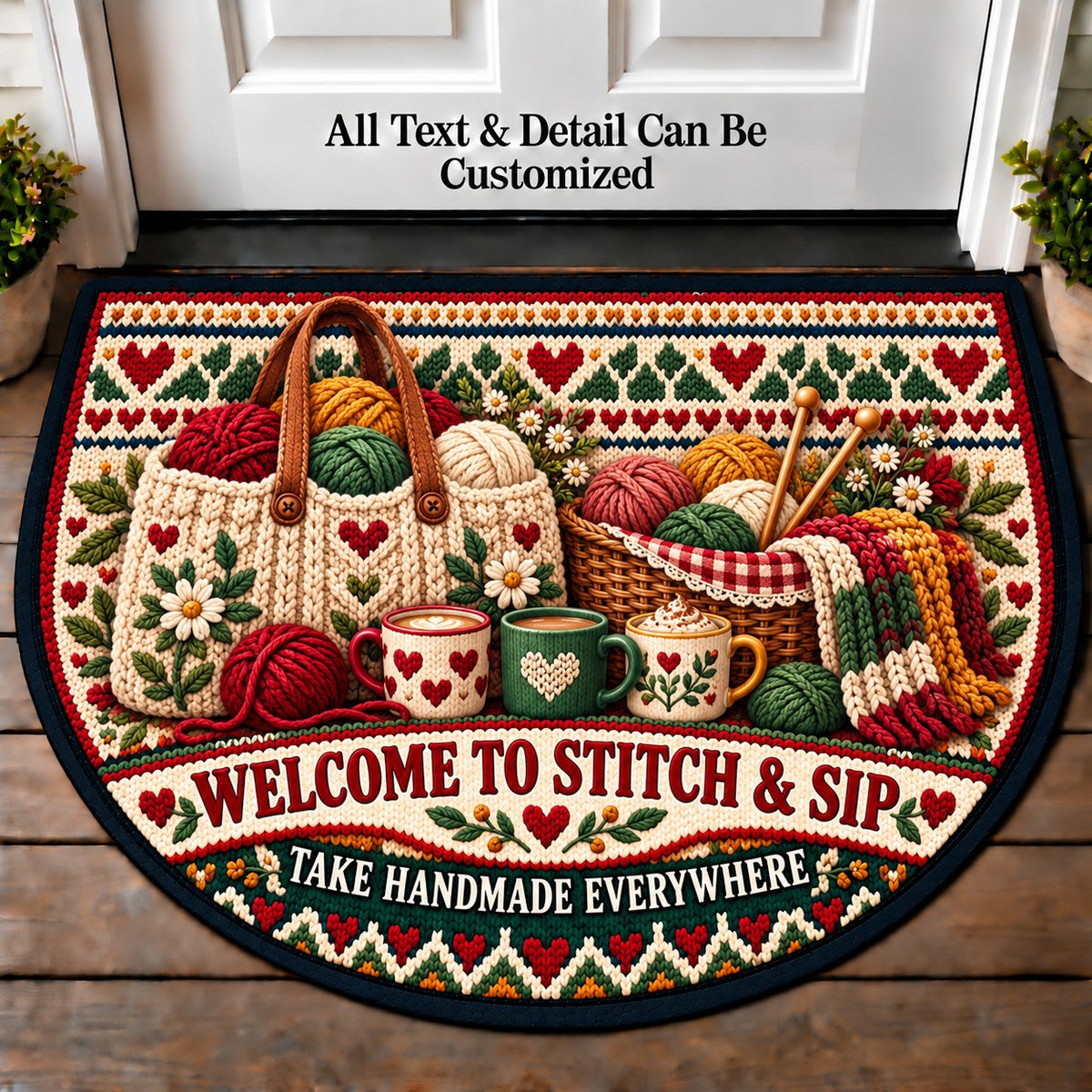 Market Tote Knit - Stitch and Sip Club Personalized Half Round Mat | 5To9Vibe