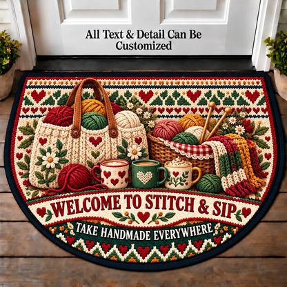 Market Tote Knit - Stitch and Sip Club Personalized Half Round Mat | 5To9Vibe