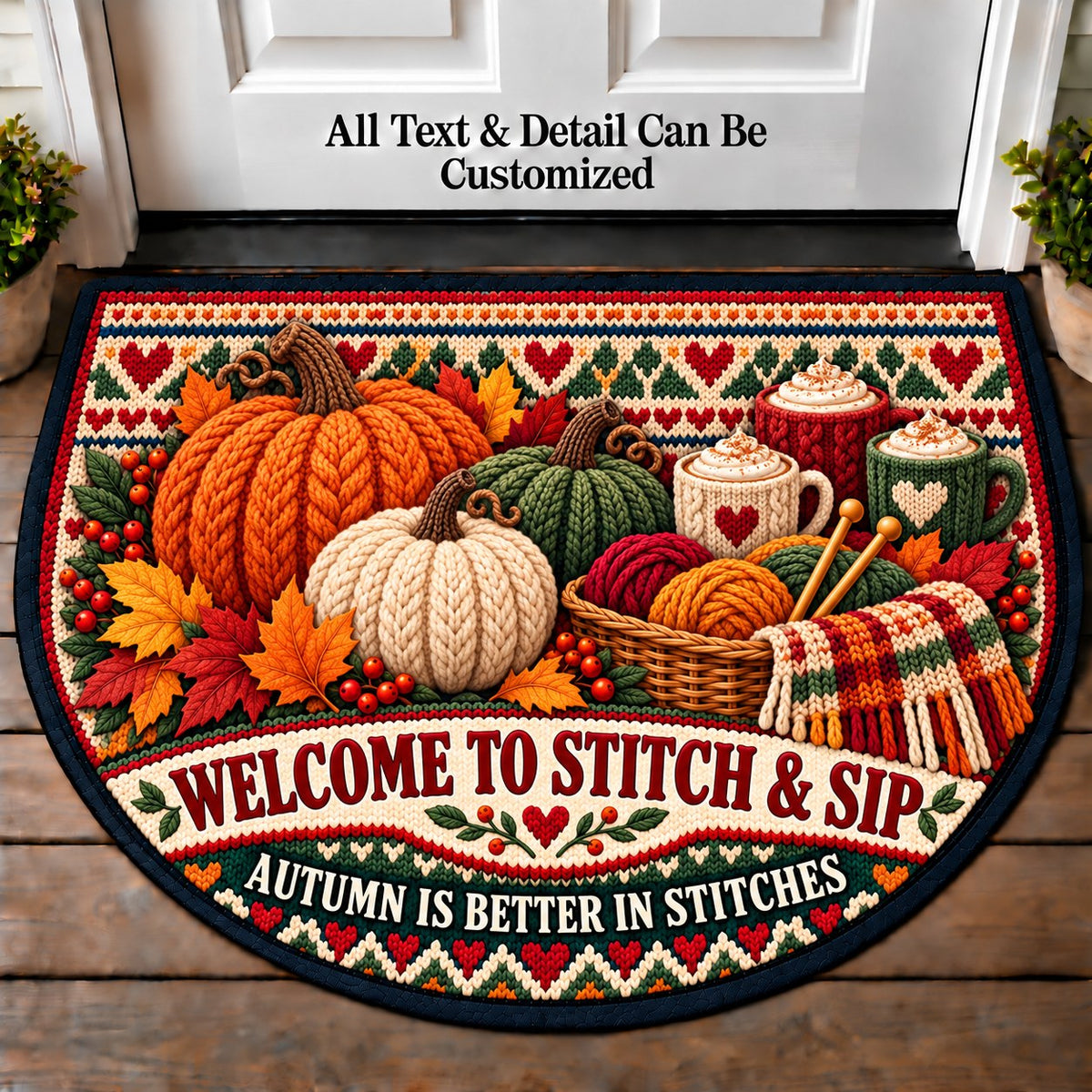 Pumpkin Knit - Stitch and Sip Club Personalized Half Round Mat | 5To9Vibe