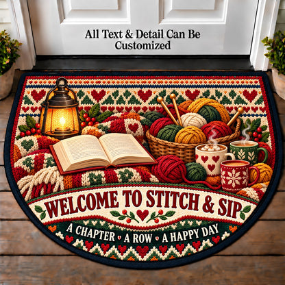 Reading Knitting - Stitch and Sip Club Personalized Half Round Mat | 5To9Vibe