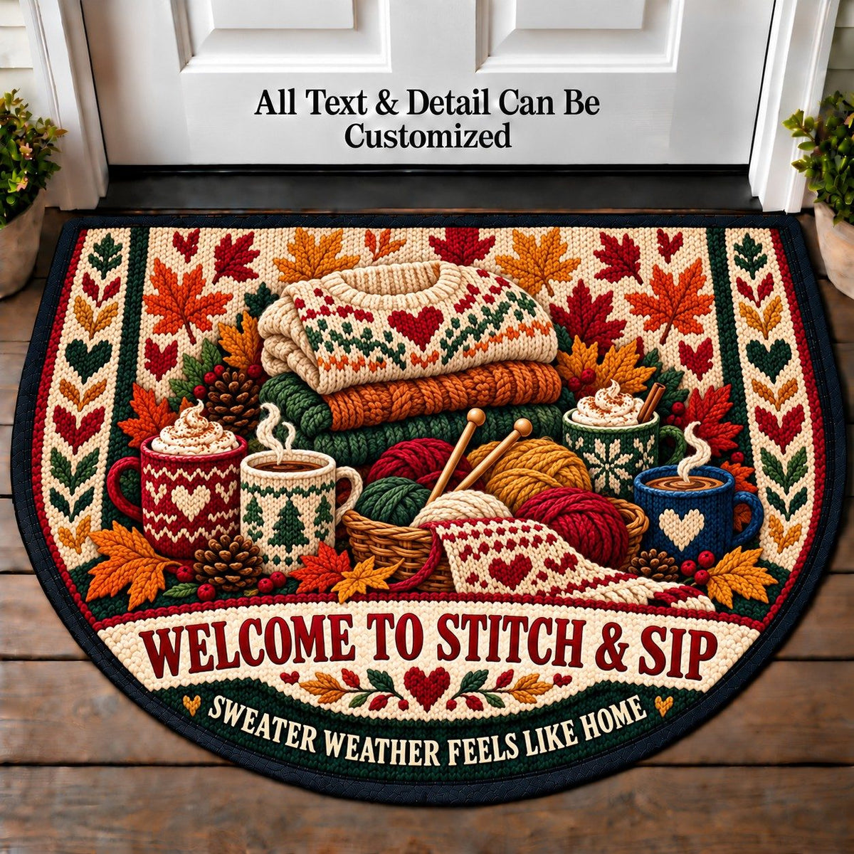 Sweater Weather - Stitch and Sip Club Personalized Half Round Mat | 5To9Vibe