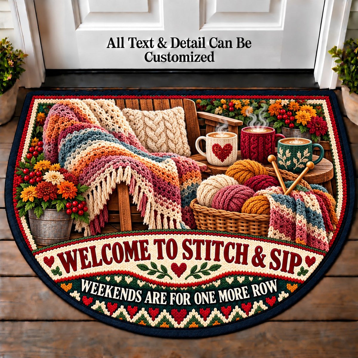 Weekend Shawl - Stitch and Sip Club Personalized Half Round Mat | 5To9Vibe