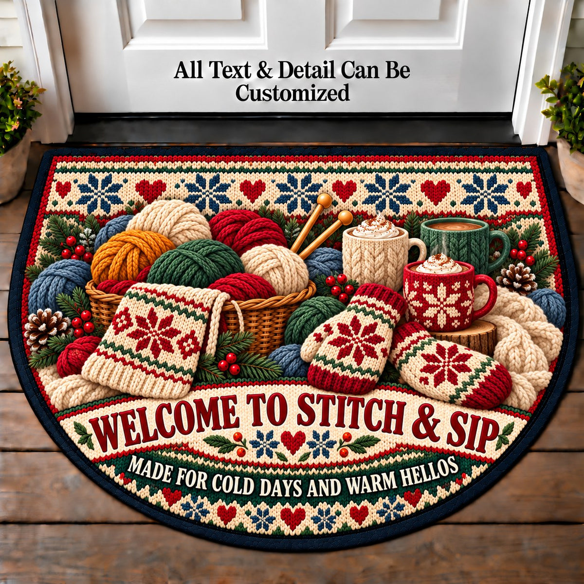 Winter Wool - Stitch and Sip Club Personalized Half Round Mat | 5To9Vibe