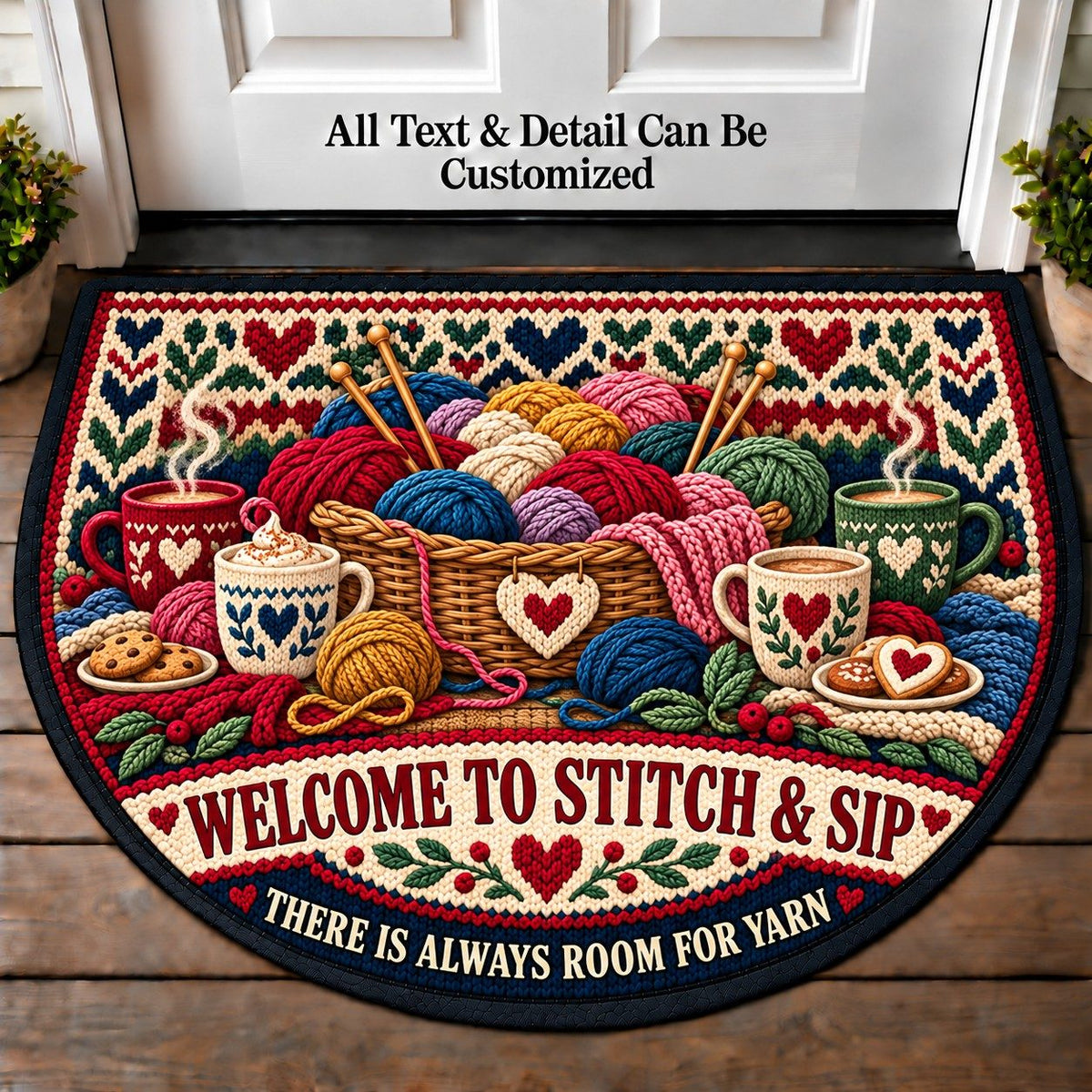 Yarn Basket - Stitch and Sip Club Personalized Half Round Mat | 5To9Vibe