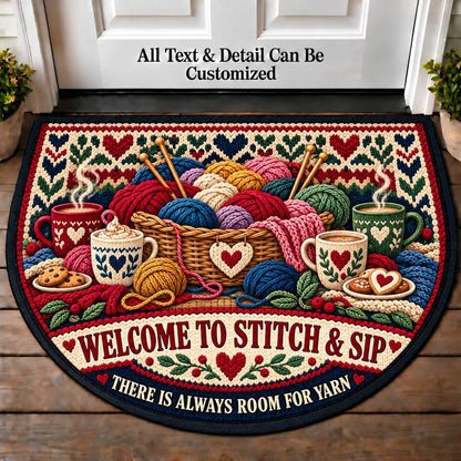 Yarn Basket - Stitch and Sip Club Personalized Half Round Mat | 5To9Vibe