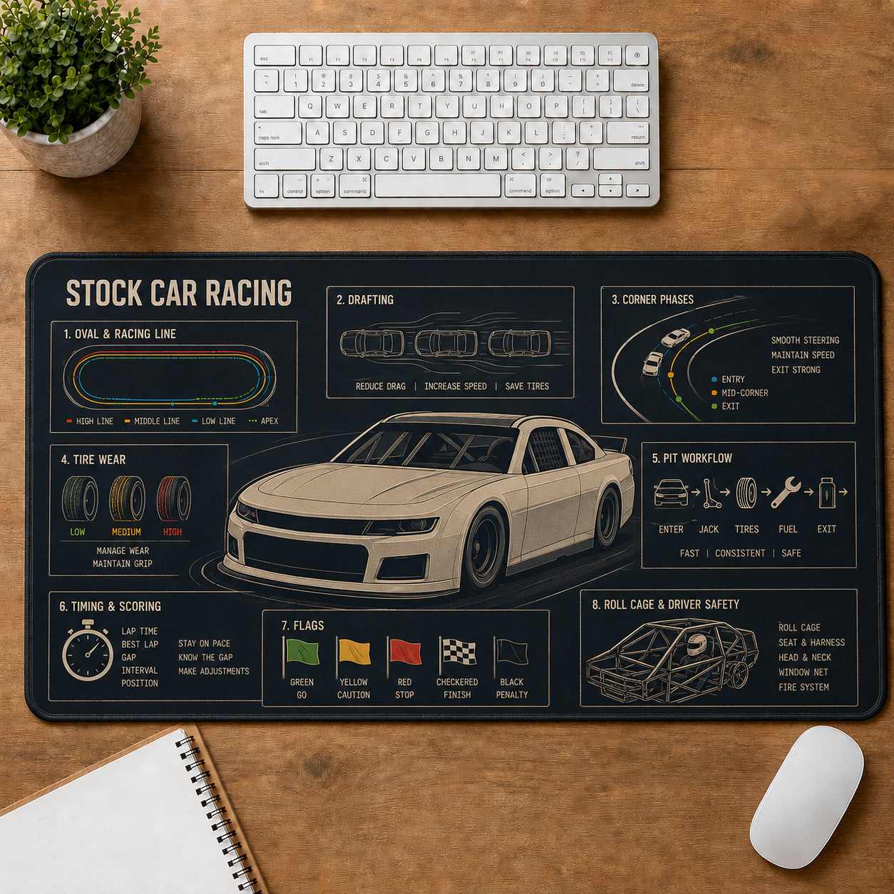 Stock Car Racing Sports Visual Guide Desk Mat | 5To9Vibe