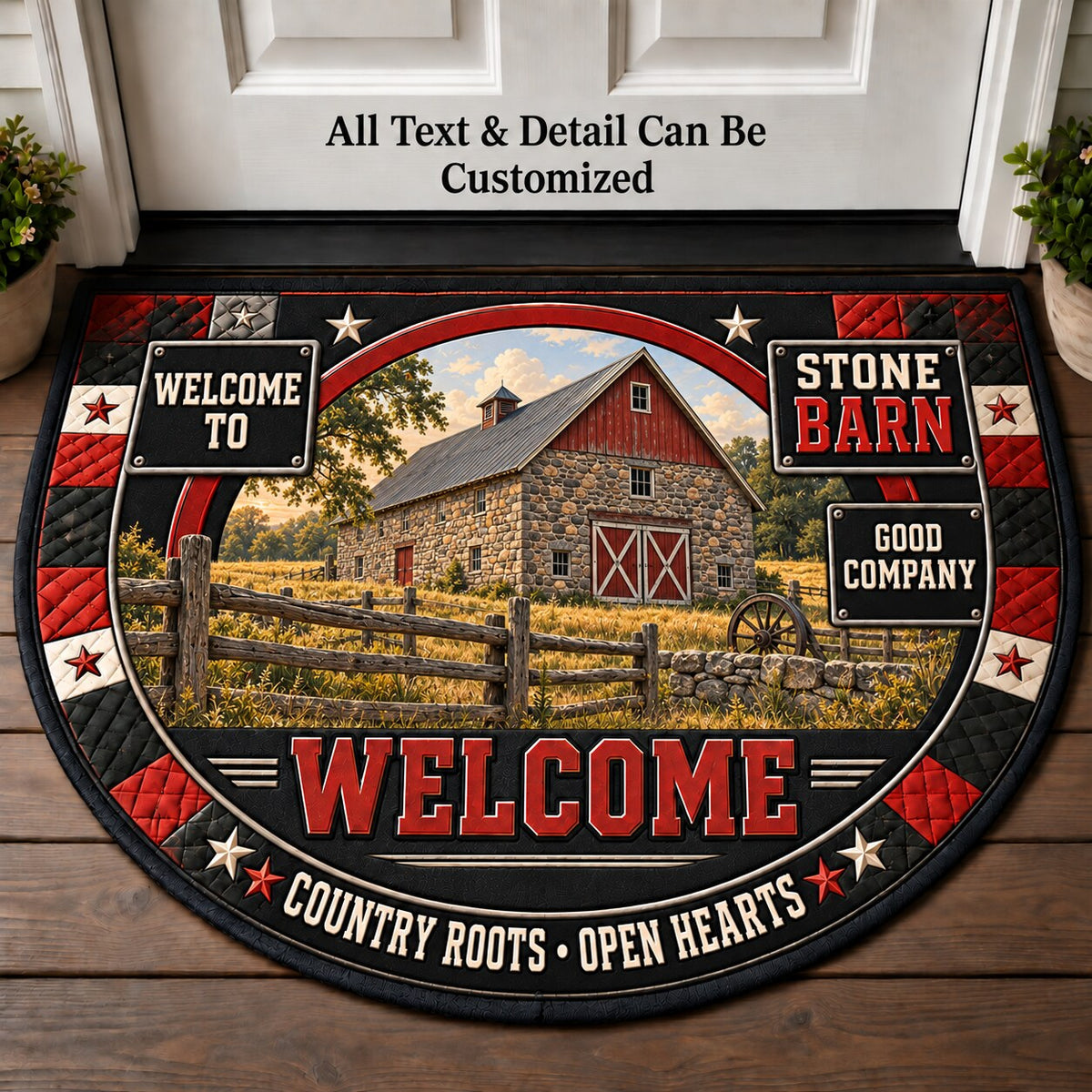 Stone Barn Personalized Half Round Mat | 5To9Vibe