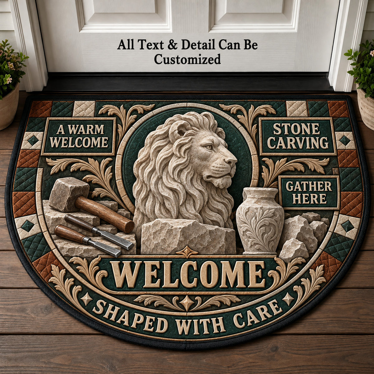 Stone Carving Personalized Half Round Mat | 5To9Vibe