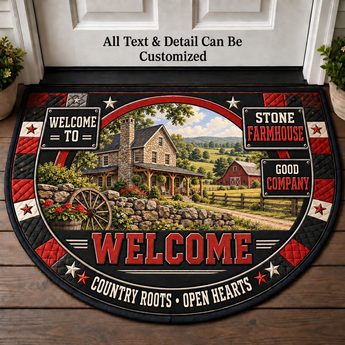 Stone Farmhouse Personalized Half Round Mat | 5To9Vibe