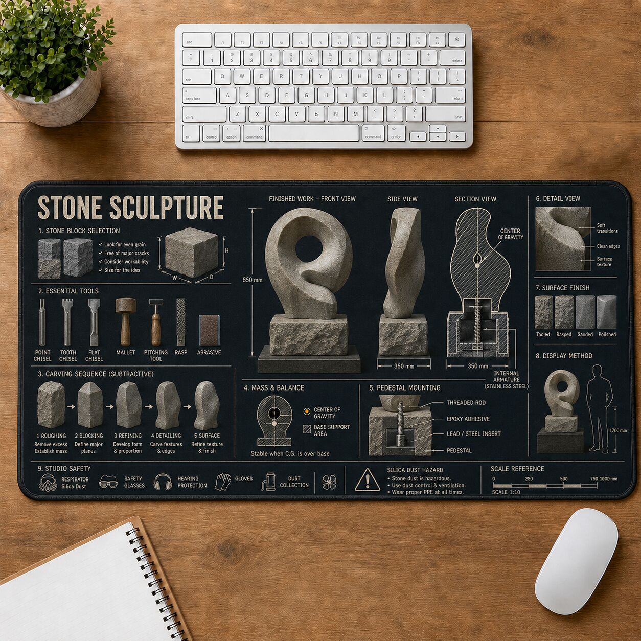 Stone Sculpture Creative Reference Guide Desk Mat | 5To9Vibe