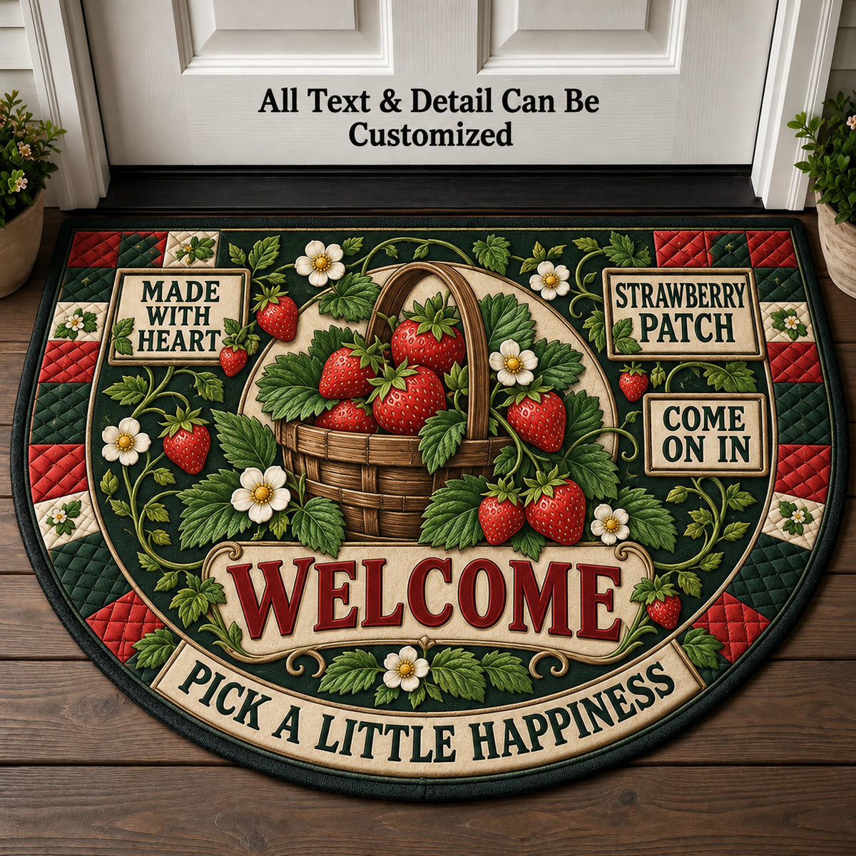 Strawberry Patch Personalized Half Round Mat | 5To9Vibe