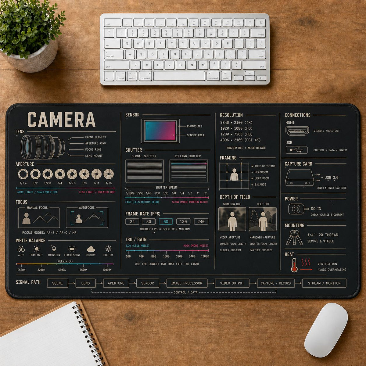 Streaming Camera Digital Technology Reference Guide Desk Mat | 5To9Vibe