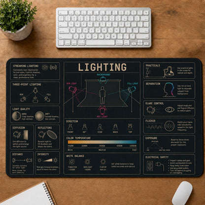 Streaming Lighting Digital Technology Reference Guide Desk Mat | 5To9Vibe