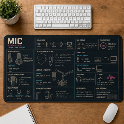 Streaming Microphone Digital Technology Reference Guide Desk Mat | 5To9Vibe