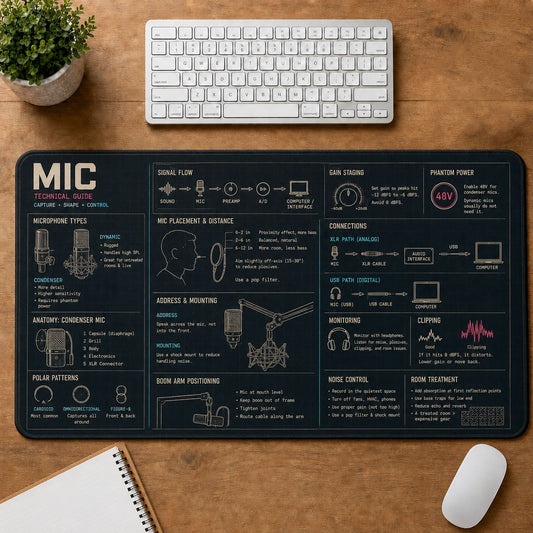 Streaming Microphone Digital Technology Reference Guide Desk Mat | 5To9Vibe