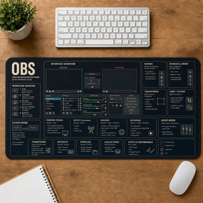OBS Streaming Setup Digital Technology Reference Guide Desk Mat | 5To9Vibe