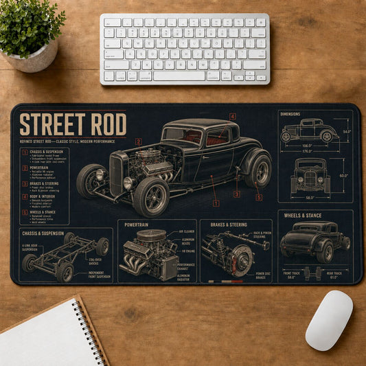 Street Rod Hot Rod Technical Guide Desk Mat | 5To9Vibe