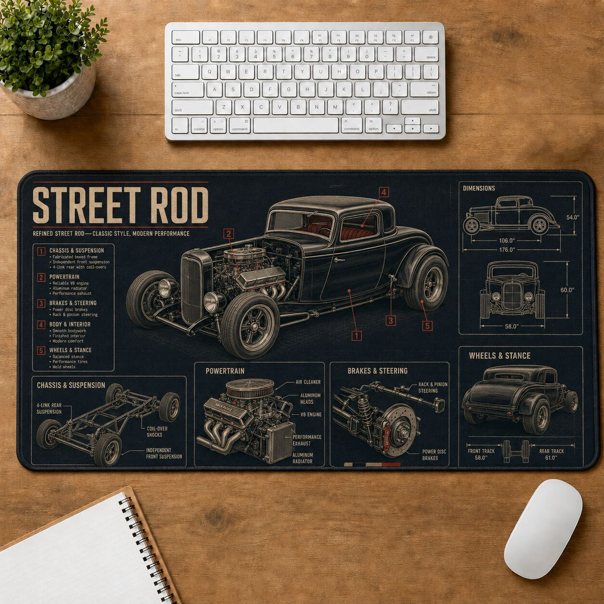 Street Rod Hot Rod Technical Guide Desk Mat | 5To9Vibe