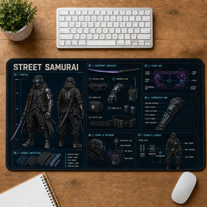 Street Samurai Futuristic Technical Guide Desk Mat | 5To9Vibe