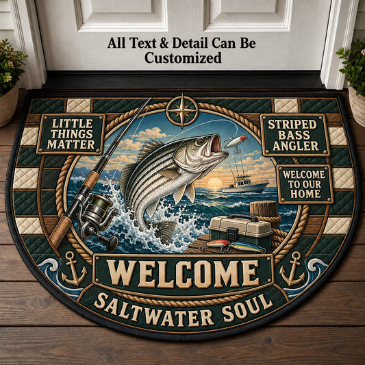 Striped Bass Angler Personalized Half Round Mat | 5To9Vibe