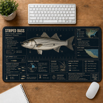 Striped Bass Fishing Field Guide Desk Mat | 5To9Vibe