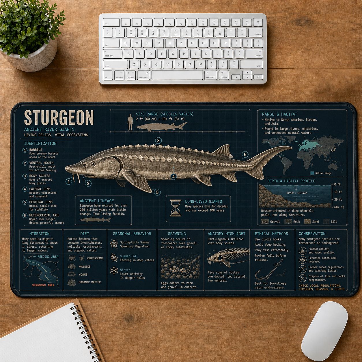 Sturgeon Fishing Field Guide Desk Mat | 5To9Vibe