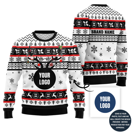 Reindeer Stylish Custom Logo And Brand Name Holiday Sweater Bulk Order