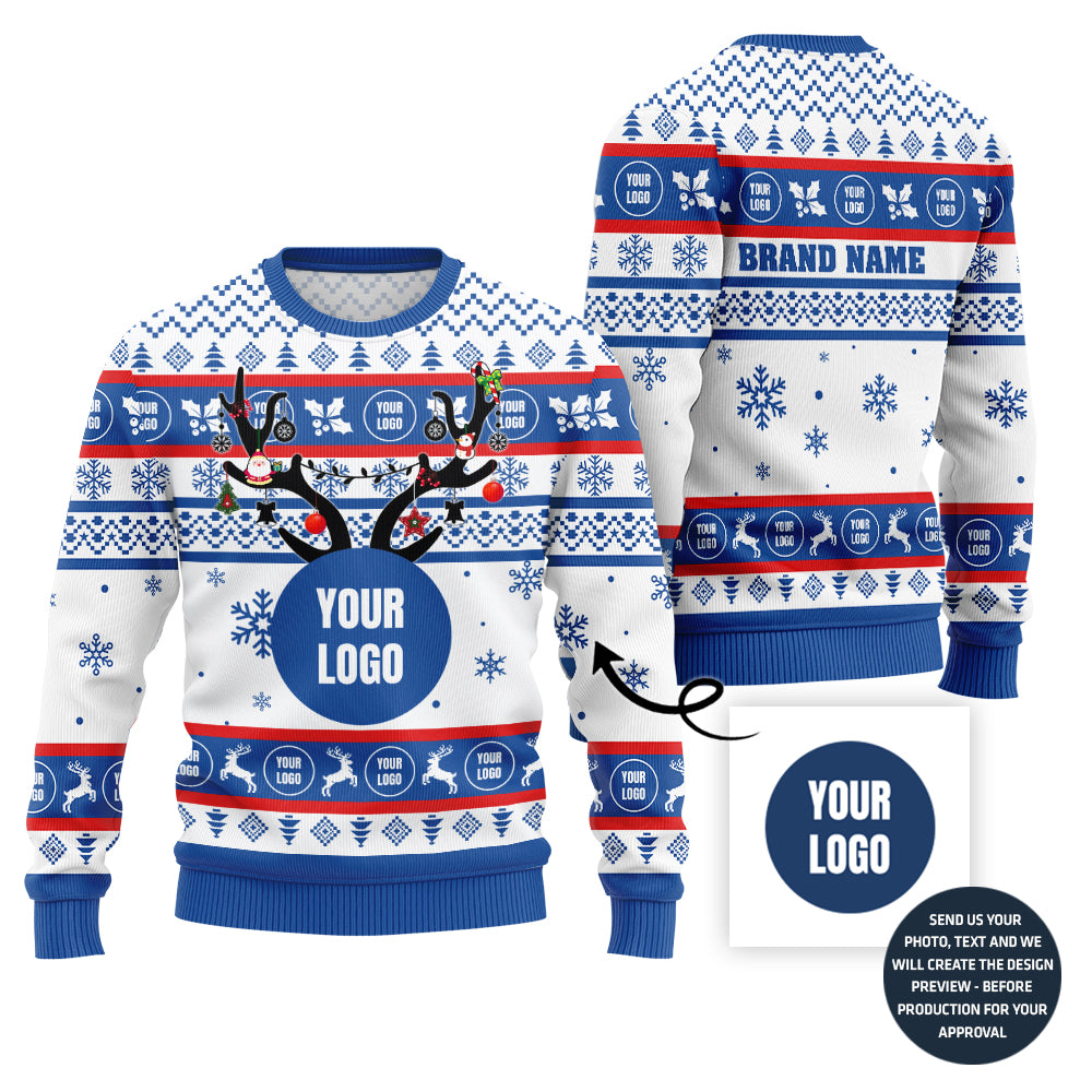 Reindeer Stylish Custom Logo And Brand Name Holiday Sweater Bulk Order