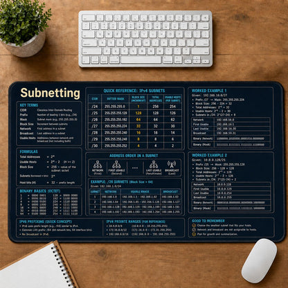 Subnetting Cheat Sheet Quick Reference Guide Desk Mat | 5To9Vibe