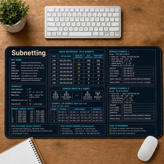 Subnetting Cheat Sheet Quick Reference Guide Desk Mat | 5To9Vibe
