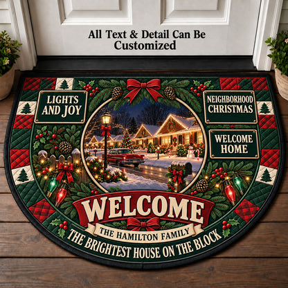 Suburban Christmas Lights Personalized Half Round Mat | 5To9Vibe