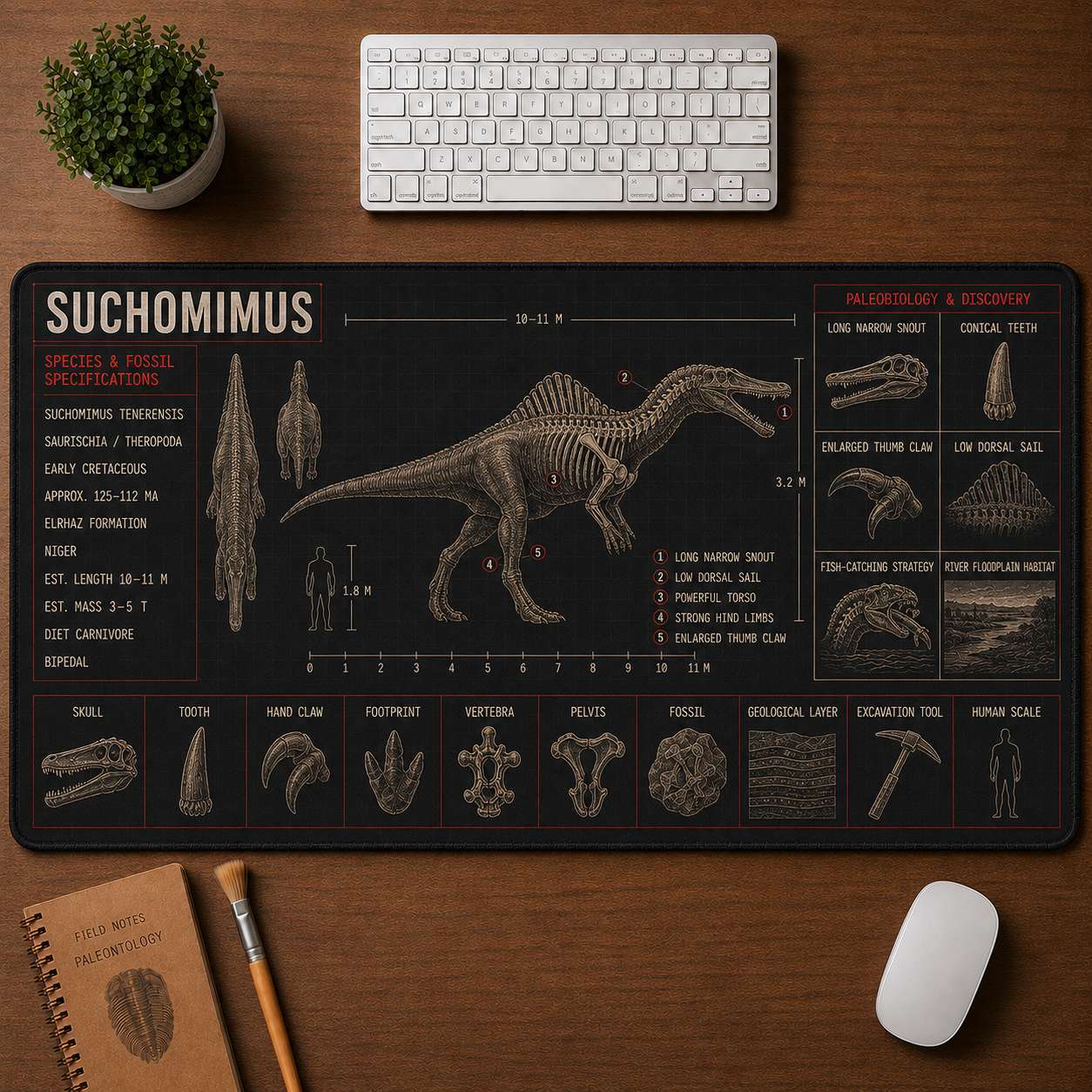 Suchomimus Dinosaur Blueprint Desk Mat | 5To9Vibe