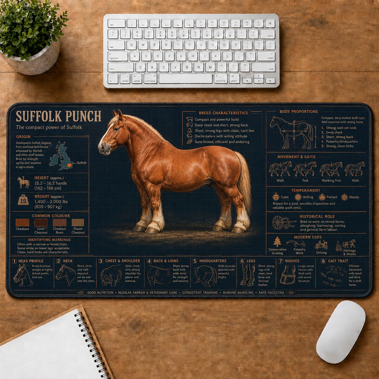 Suffolk Punch Horse Horse and Equestrian Visual Guide Desk Mat | 5To9Vibe