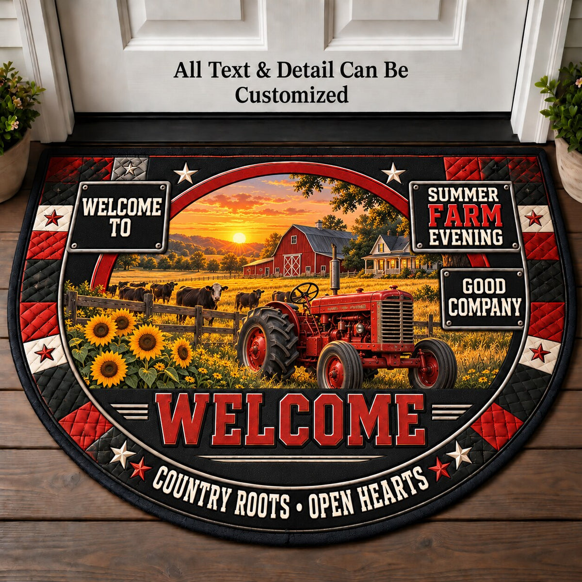 Summer Farm Evening Personalized Half Round Mat | 5To9Vibe