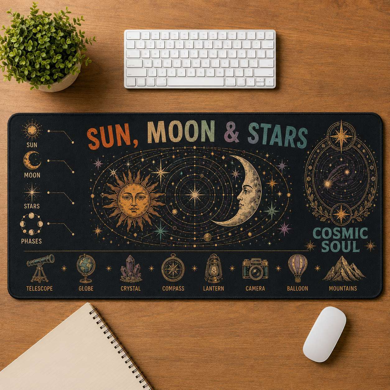 Cosmic Eye Hippie Desk Mat Mouse Pad | 5To9Vibe - Sun, Moon & Stars style
