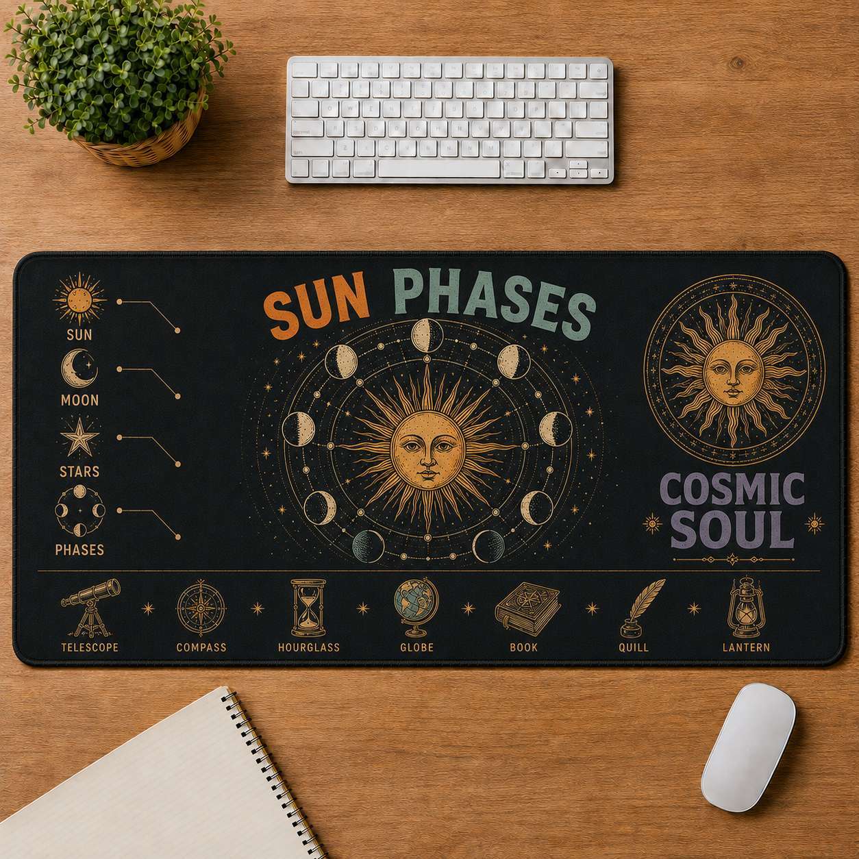 Cosmic Eye Hippie Desk Mat Mouse Pad | 5To9Vibe - Sun Phases style