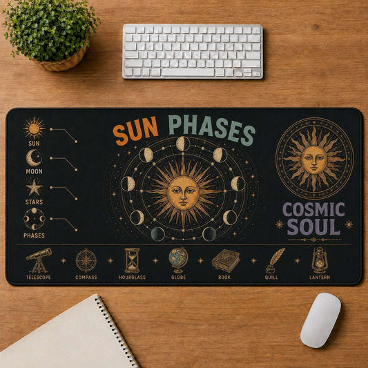 Sun Phases Hippie Desk Mat Mouse Pad | 5To9Vibe - Sun Phases style