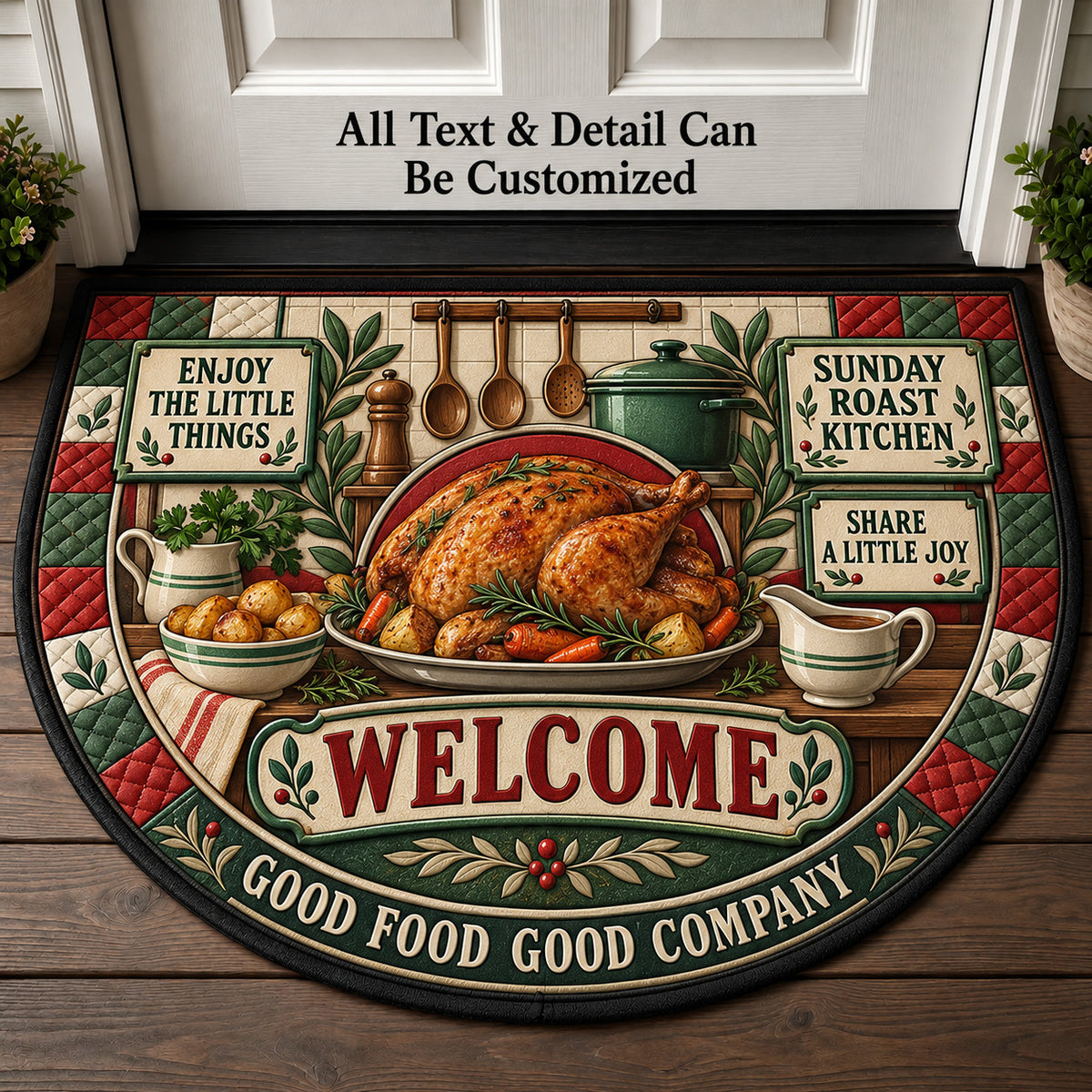 Sunday Roast Kitchen Personalized Half Round Mat | 5To9Vibe