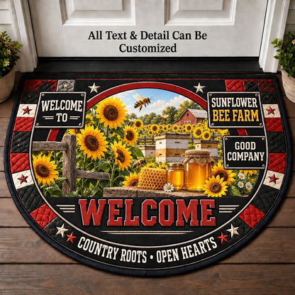 Sunflower Bee Farm Personalized Half Round Mat | 5To9Vibe