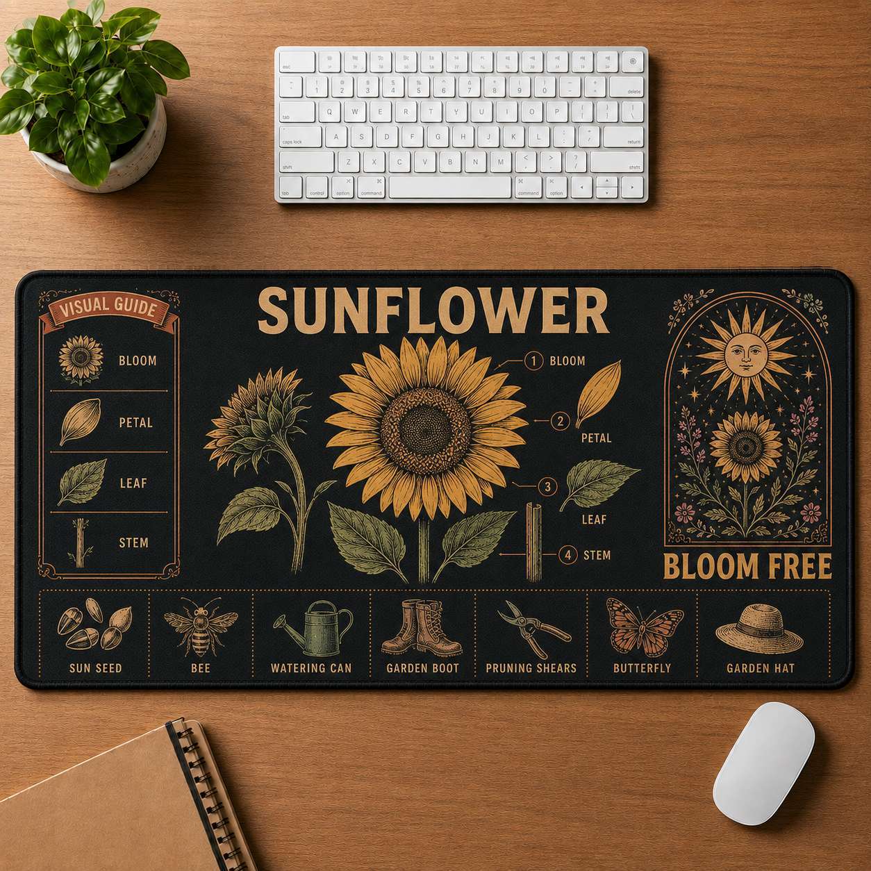 Botanical Garden Hippie Desk Mat Mouse Pad | 5To9Vibe - Sunflower style