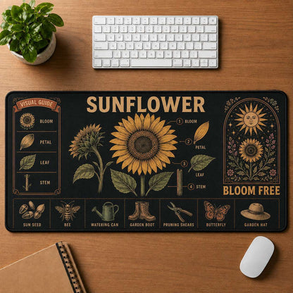 Botanical Garden Hippie Desk Mat Mouse Pad | 5To9Vibe - Sunflower style