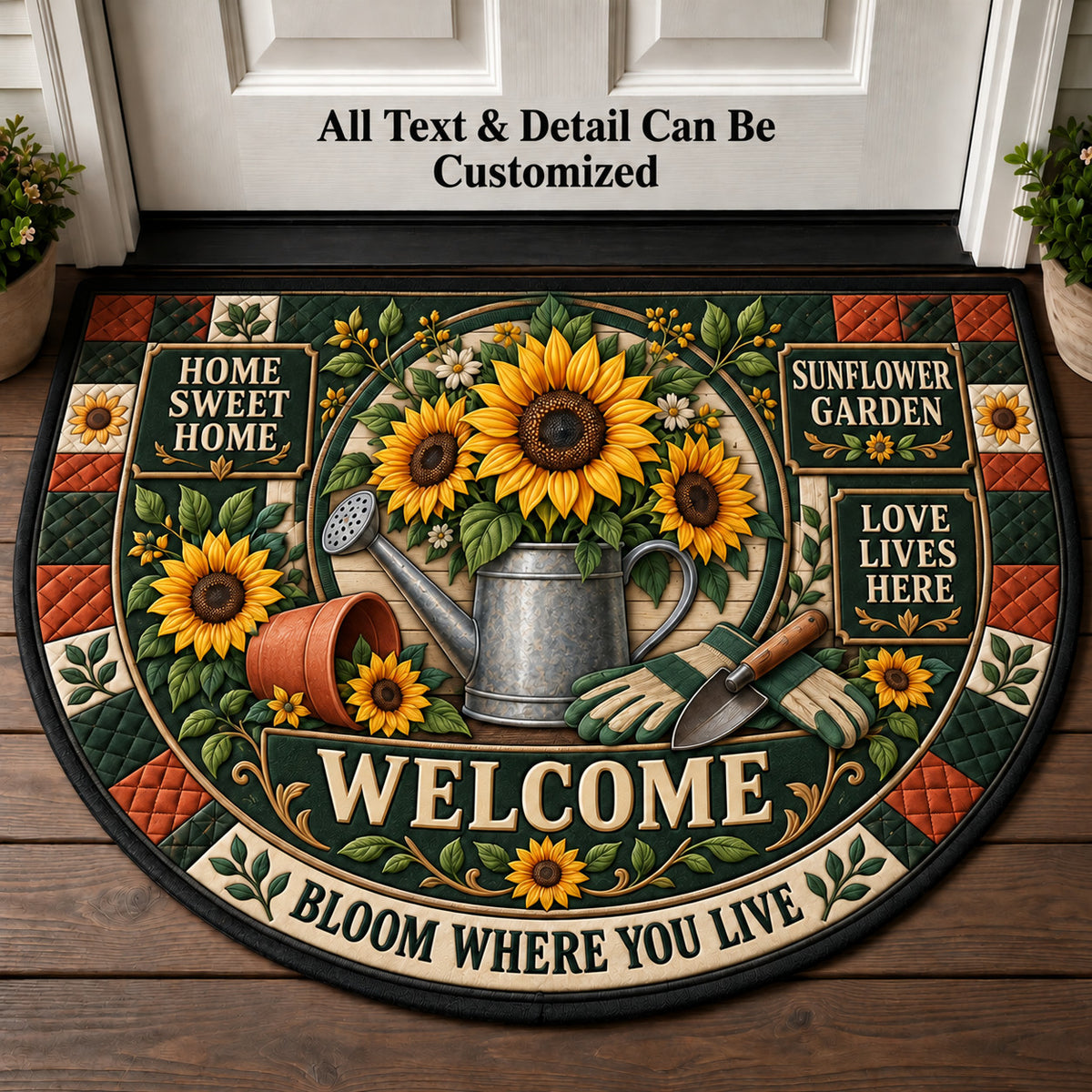 Sunflower Garden Personalized Half Round Mat | 5To9Vibe