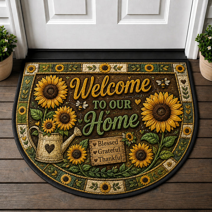 Welcome To Our Home Doormat - Sunflowercore Blessed Grateful Sunflower Welcome Mat - 5to9vibe
