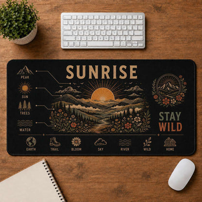 Mountain & Sun Hippie Desk Mat Mouse Pad | 5To9Vibe - Sunrise style