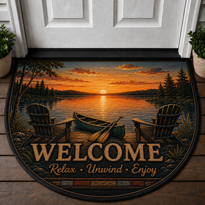 Sunset Lake Welcome Mat - Relax & Unwind Nature Outdoor Doormat - 5to9vibe