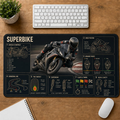 Superbike Racing Sports Visual Guide Desk Mat | 5To9Vibe