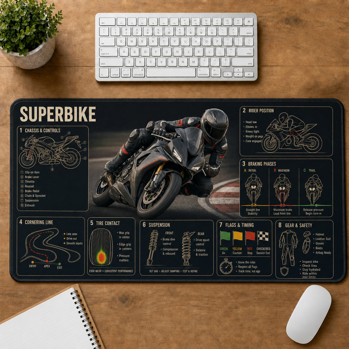 Superbike Racing Sports Visual Guide Desk Mat | 5To9Vibe